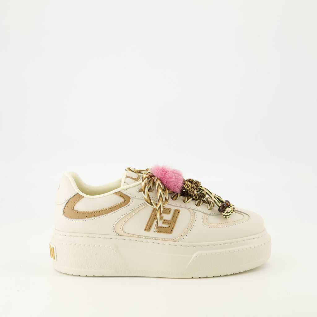 Image of the Fendi Match beige platform sneakers for Women - Autumn-Winter 2025 Season - Right side view