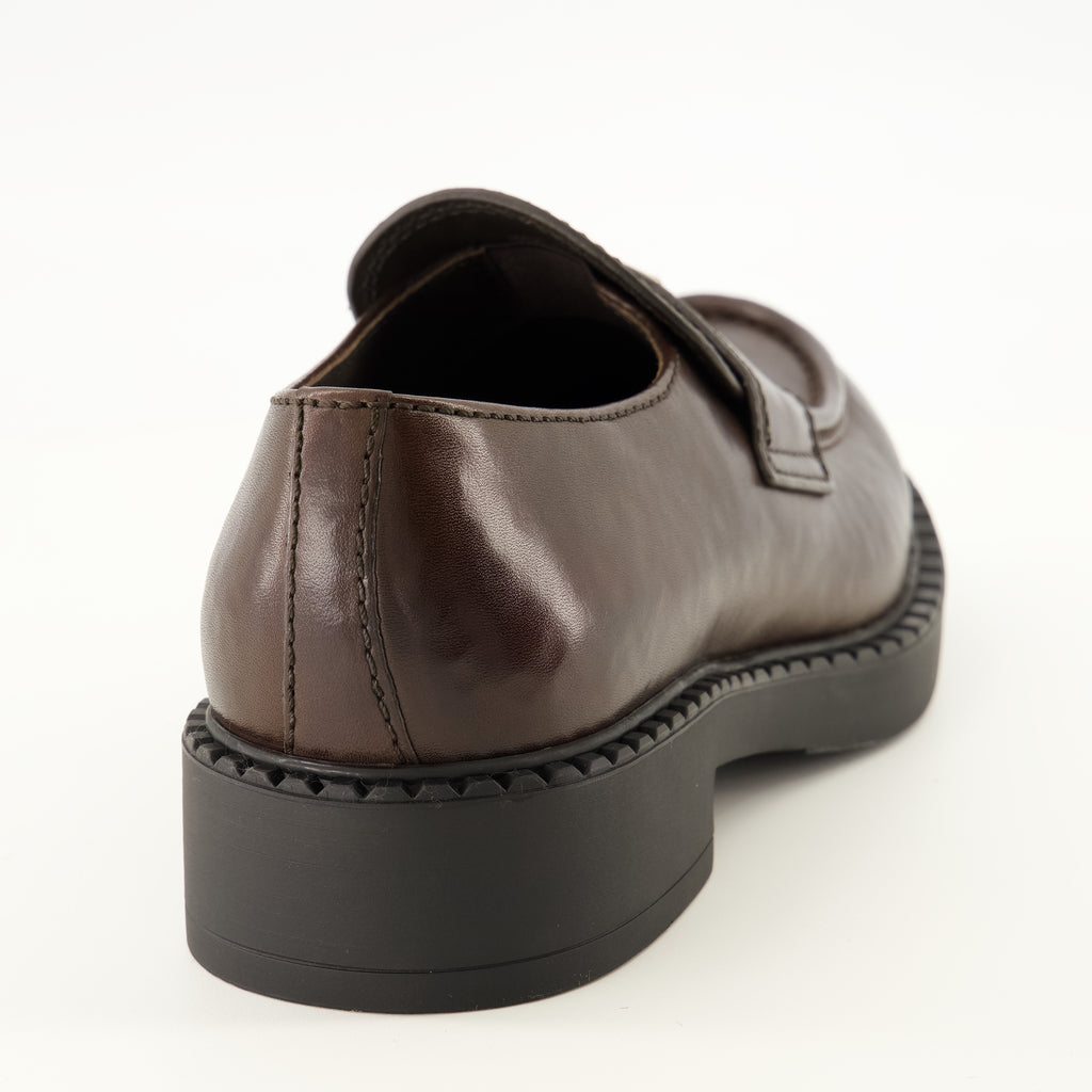 Mocassins Braune Leder Slipper Prada Marron Homme