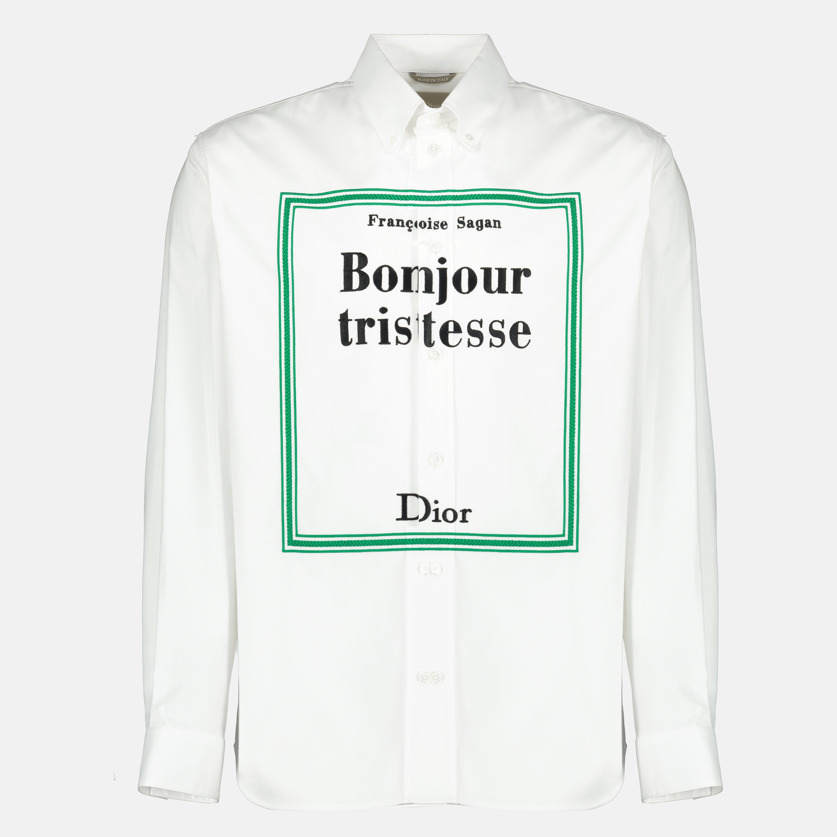 Bild des weißen bestickten Buchcoverhemds von Dior für Herren - Frühjahr/Sommer 2026 - Vorderansicht