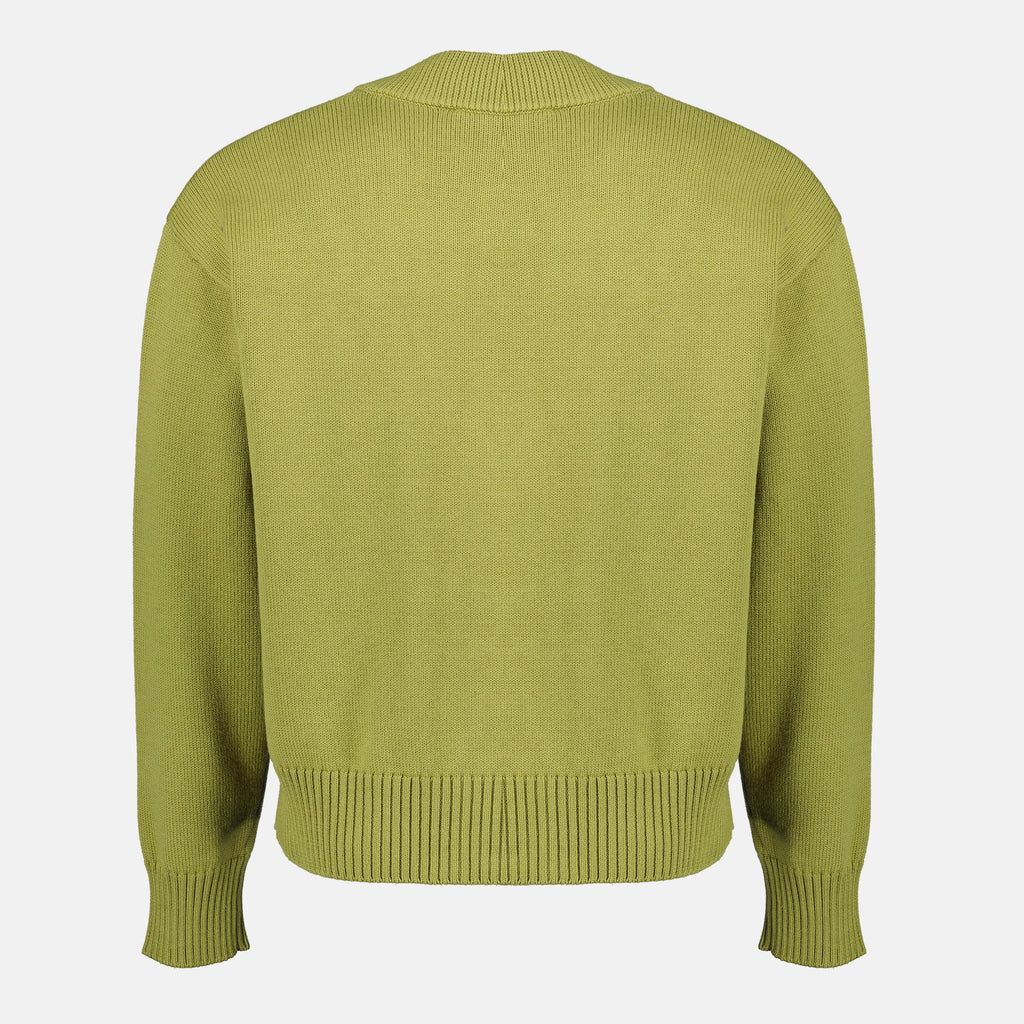 Image of the AMI heart green cardigan by Ami PARIS for Unisex - Spring-Summer 2026 - Back View
