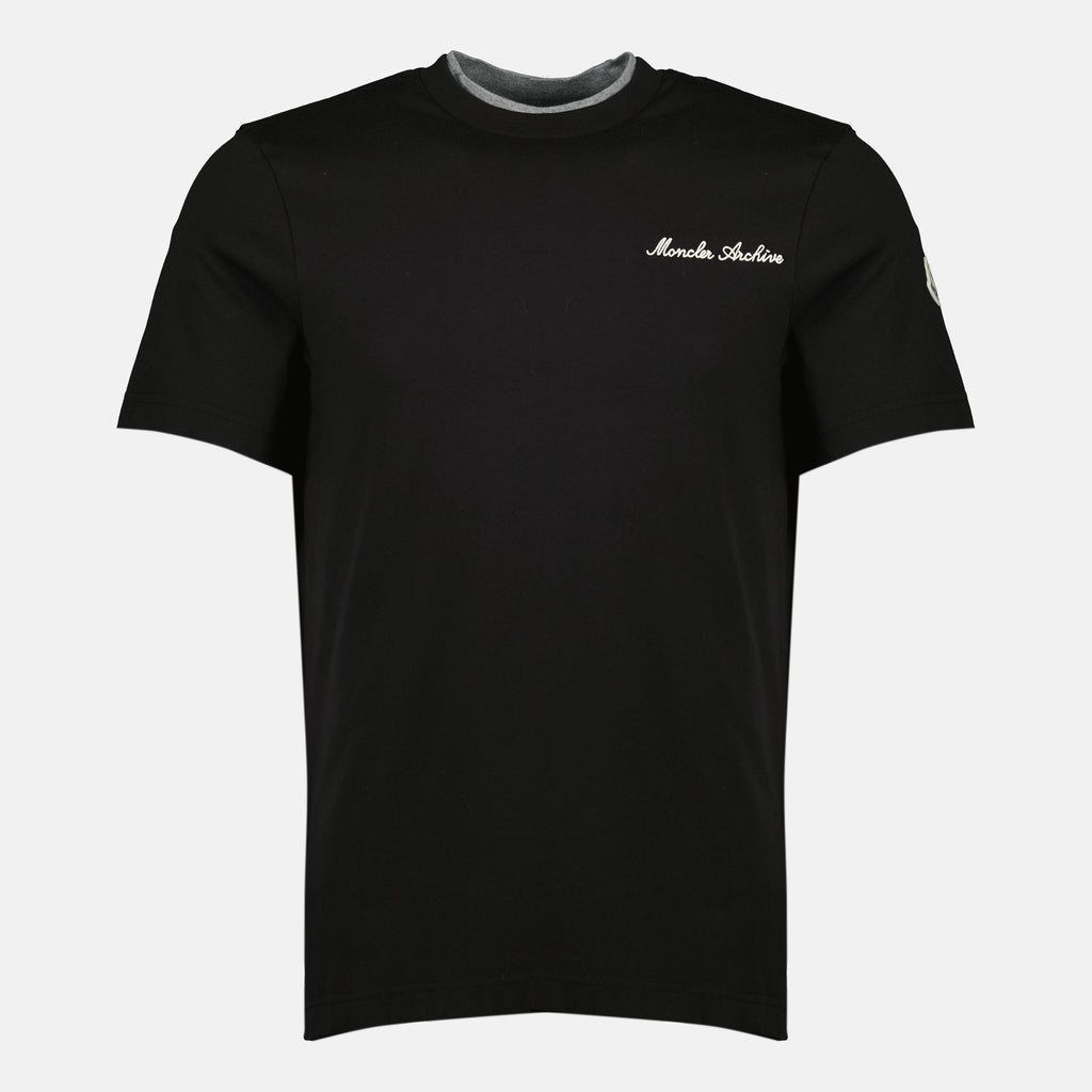 Bild des schwarzen gestickten Logo-T-Shirts der Marke Moncler für Herren - Frühjahr-Sommer 2026 - Vorderansicht