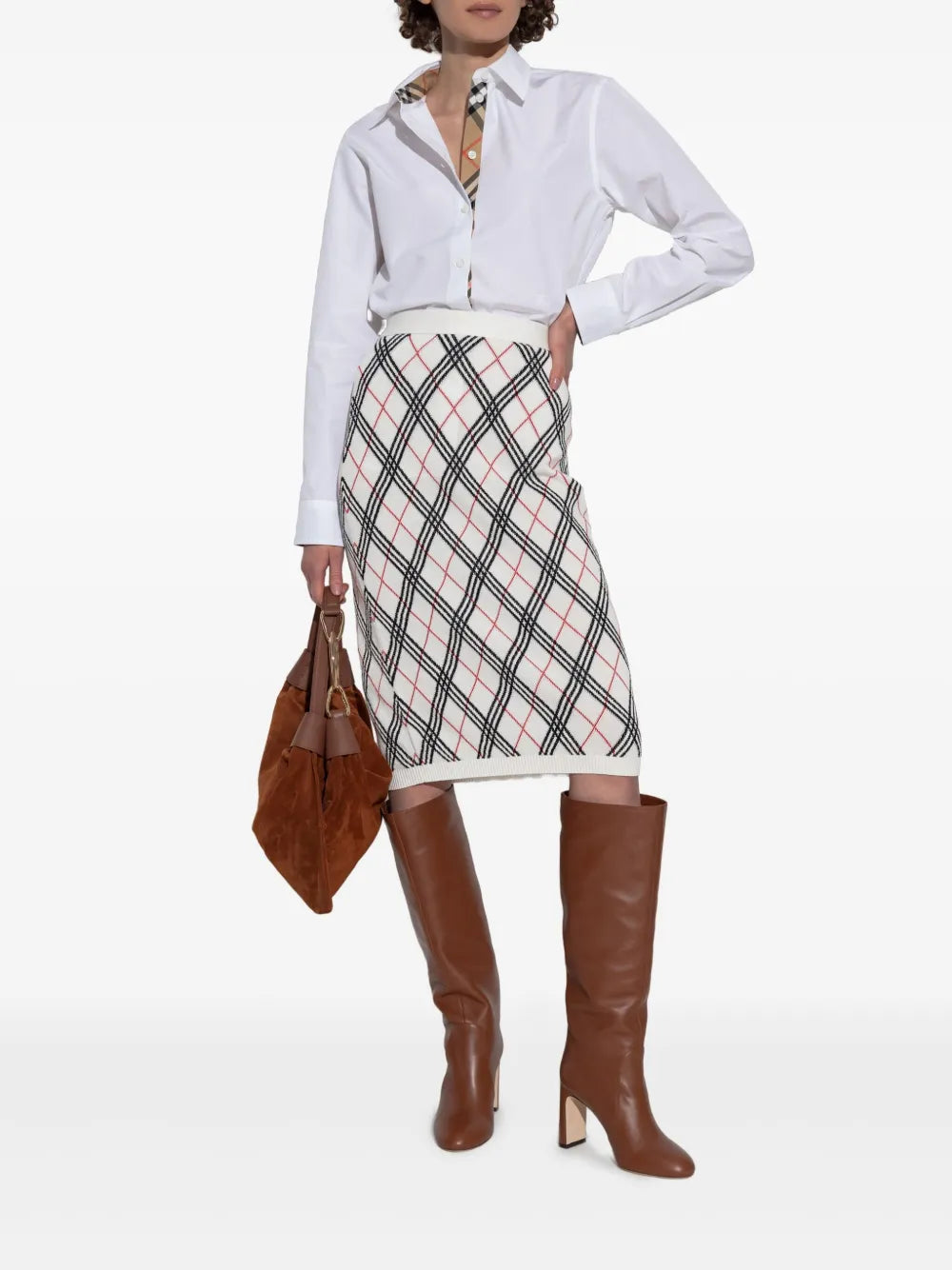 Jupes Jupe midi Check Burberry Blanc Femme