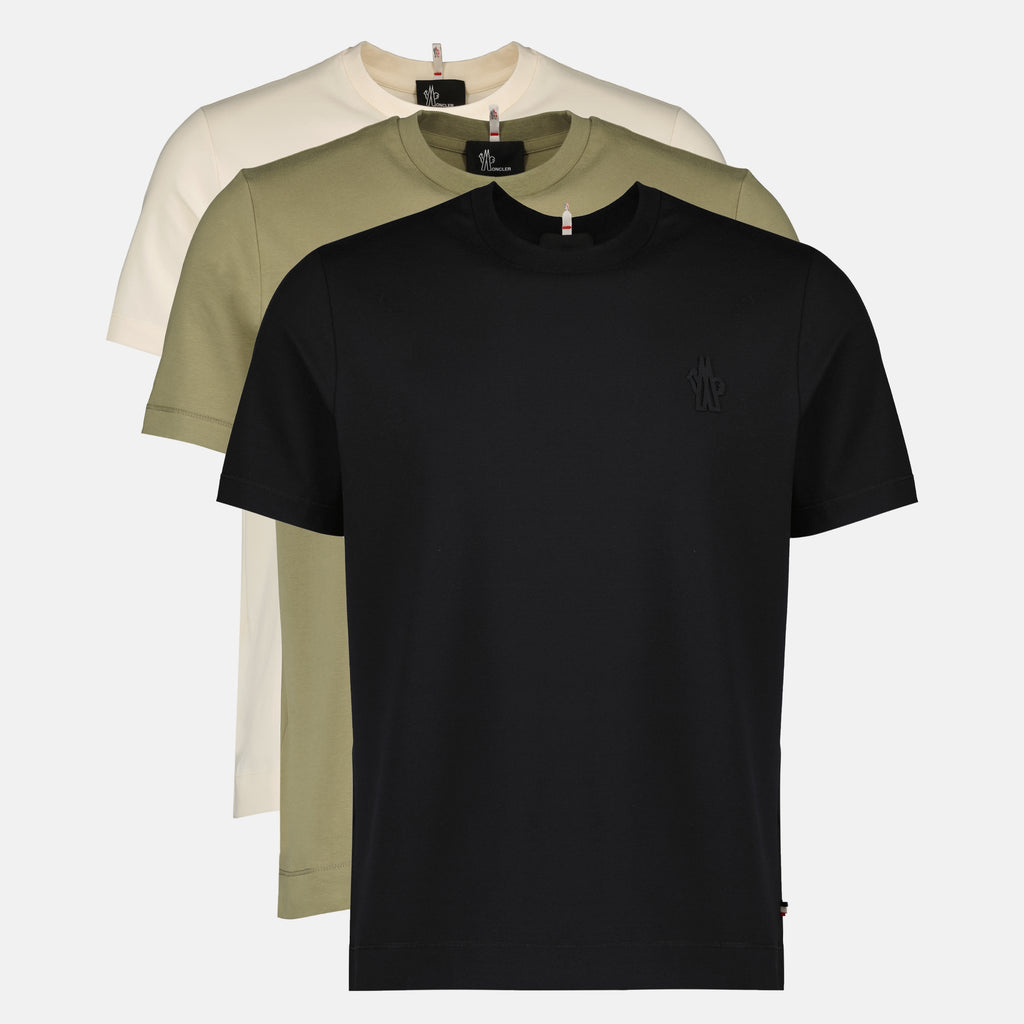 T-shirts Conjunto de tres camisetas de algodón en negro, beige y caqui Moncler Grenoble Multicolore Homme
