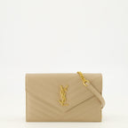Sacs à main et épaule Portafoglio Cassandre con Catena in Pelle Grana Beige Saint Laurent Beige Femme