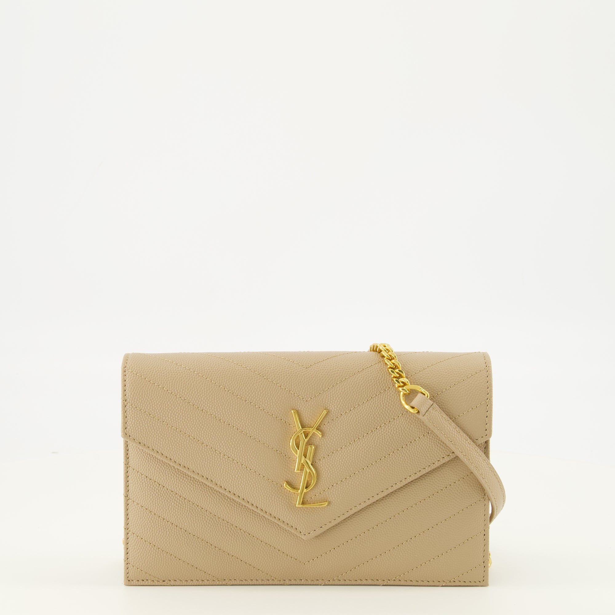 Portafoglio Cassandre con Catena in Pelle Grana Beige