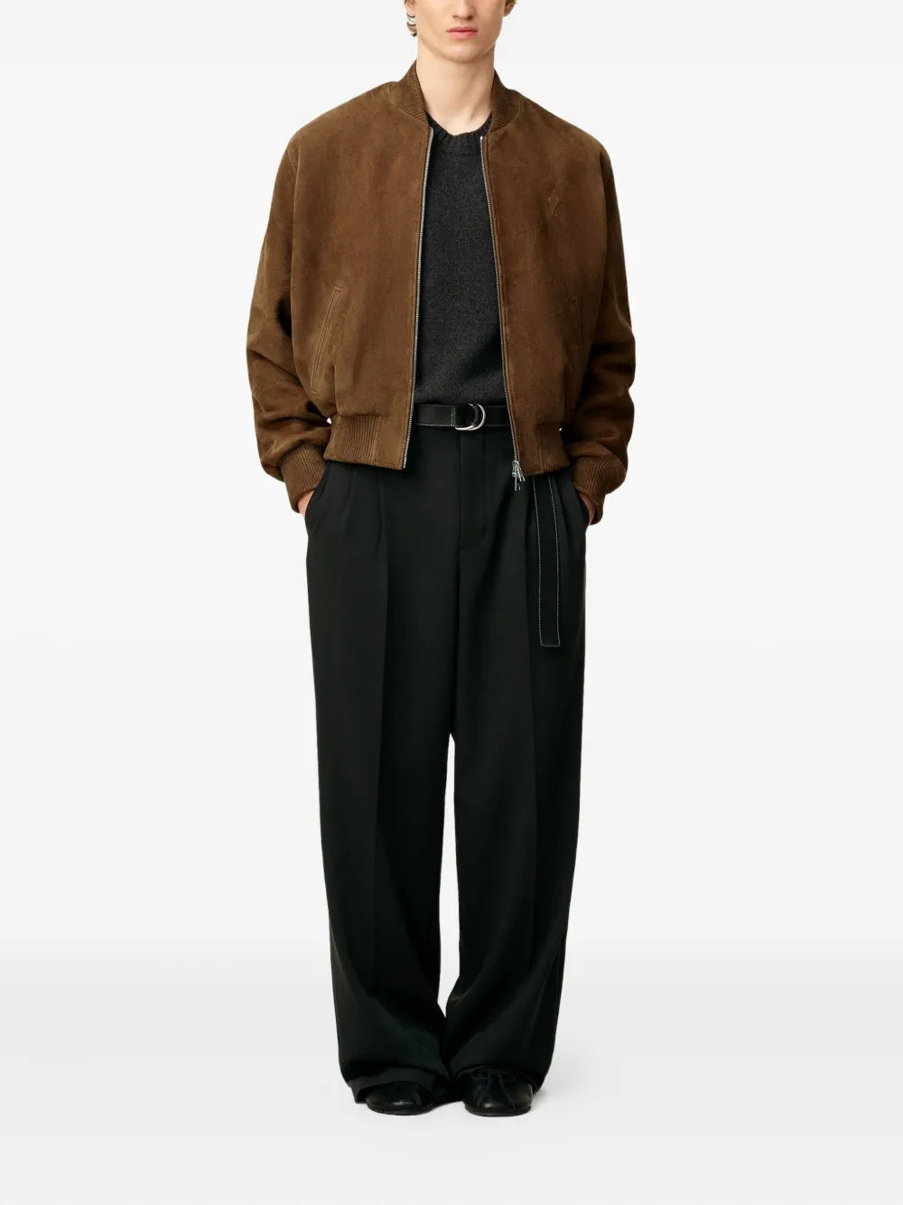 Image of the Ami PARIS Suede Leather Bomber Jacket for Men - Fall-Winter 2025 - Back View