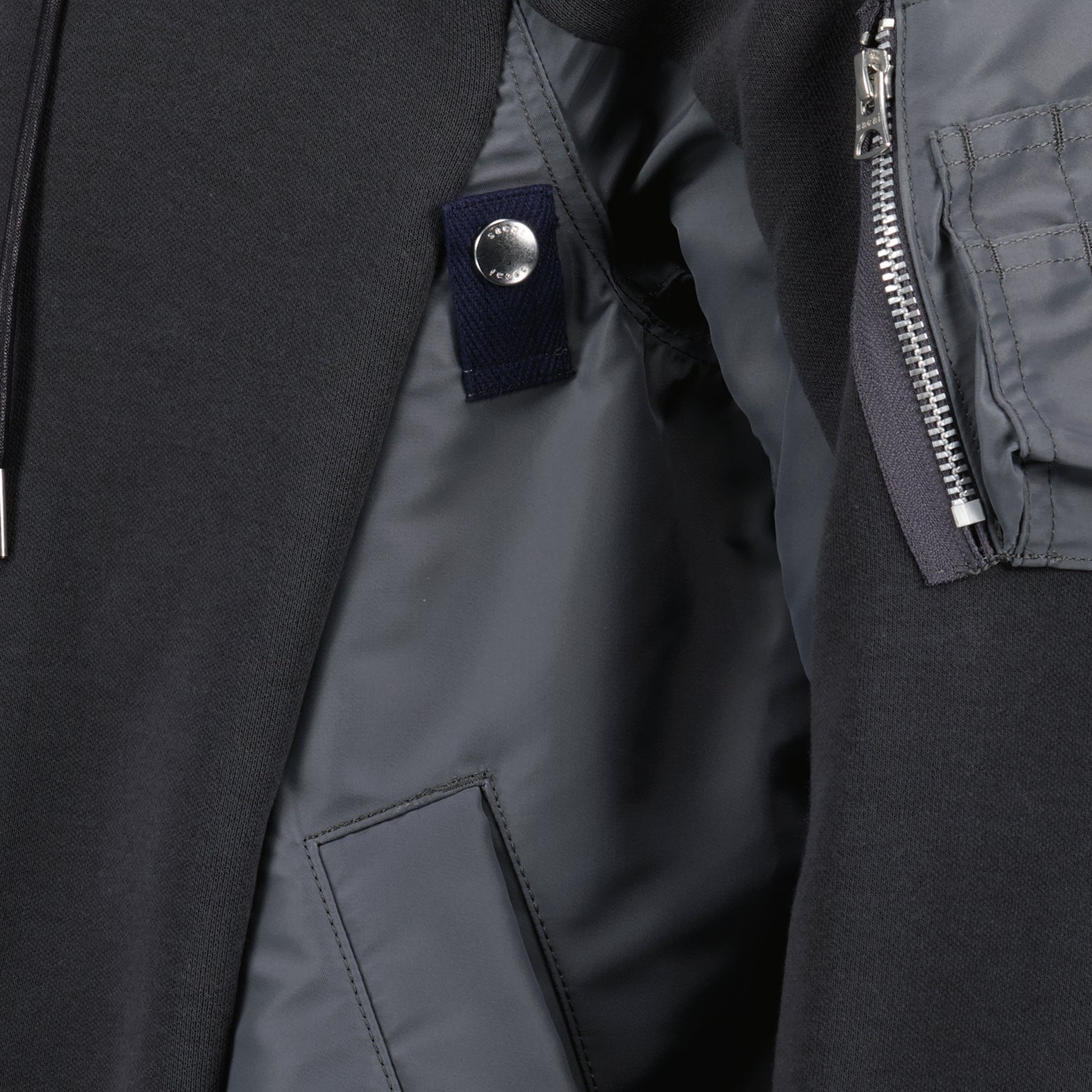 Moletons Sweatshirt de Nylon e Algodão com Fecho Sacai Cinza Homme
