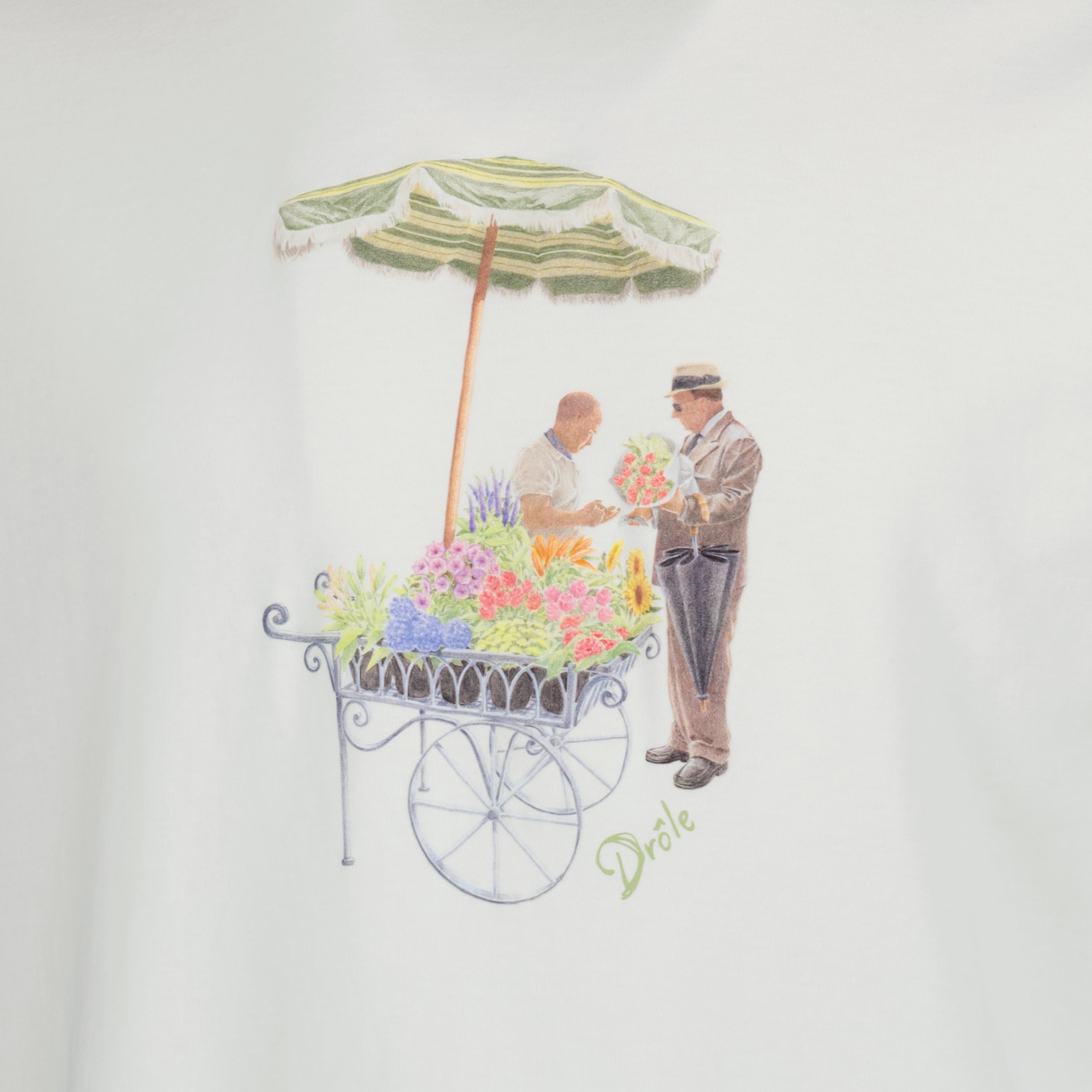 Imagem da t-shirt branca 'Florista' da marca Drole De Monsieur para Homens - Coleção Primavera-Verão 2026 - Vista Detalhada_1