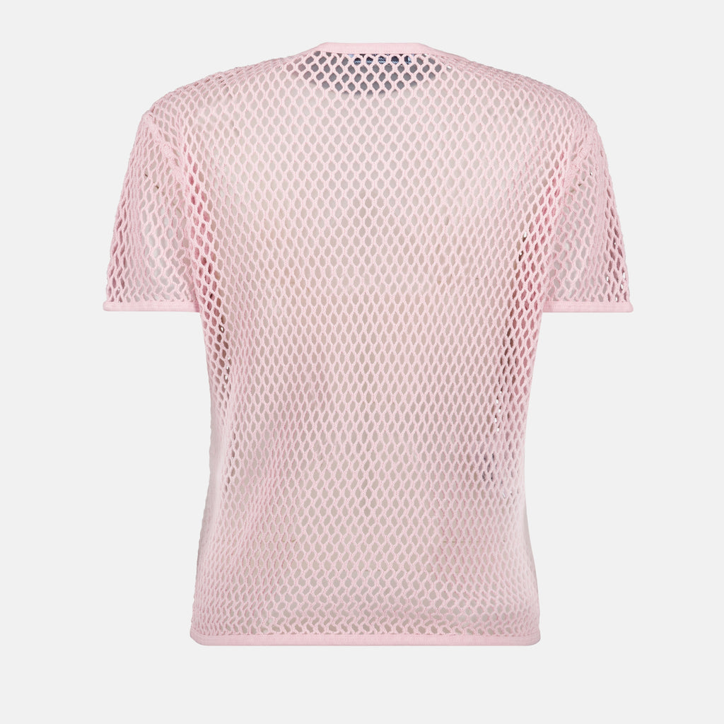 T-shirt Top in Mesh di Cotone Prada Rosa Femme