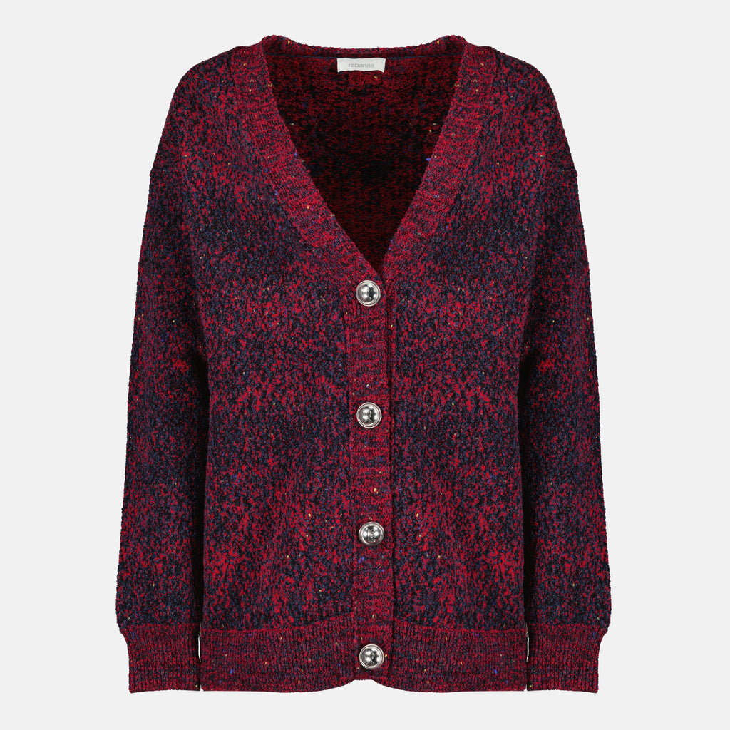 Image de l'article Cardigan rouge effet tweed en coton de la marque Rabanne pour Femme - Saison Printemps-Été 2026 - Vue de Face