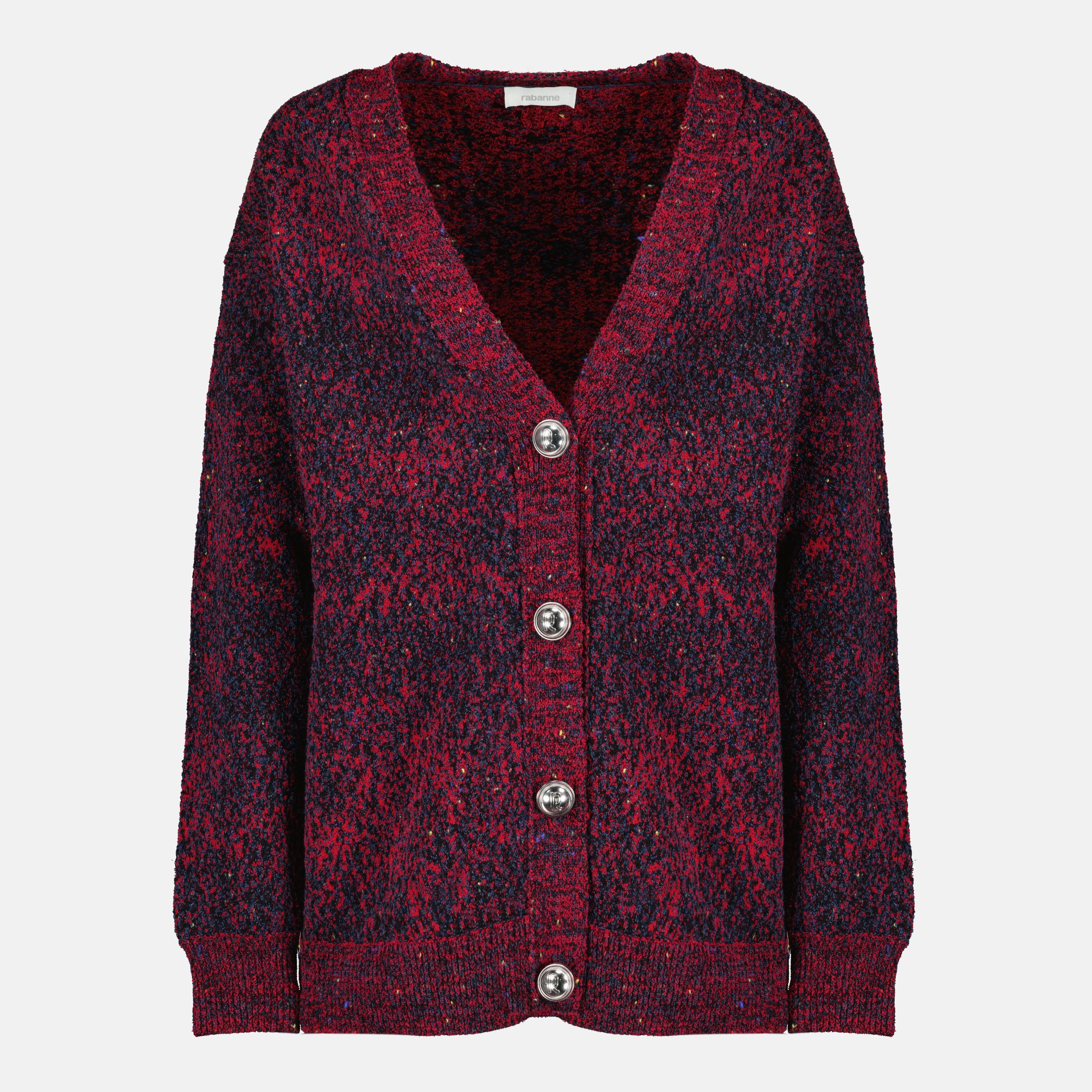 Image de l'article Cardigan rouge effet tweed en coton de la marque Rabanne pour Femme - Saison Printemps-Été 2026 - Vue de Face
