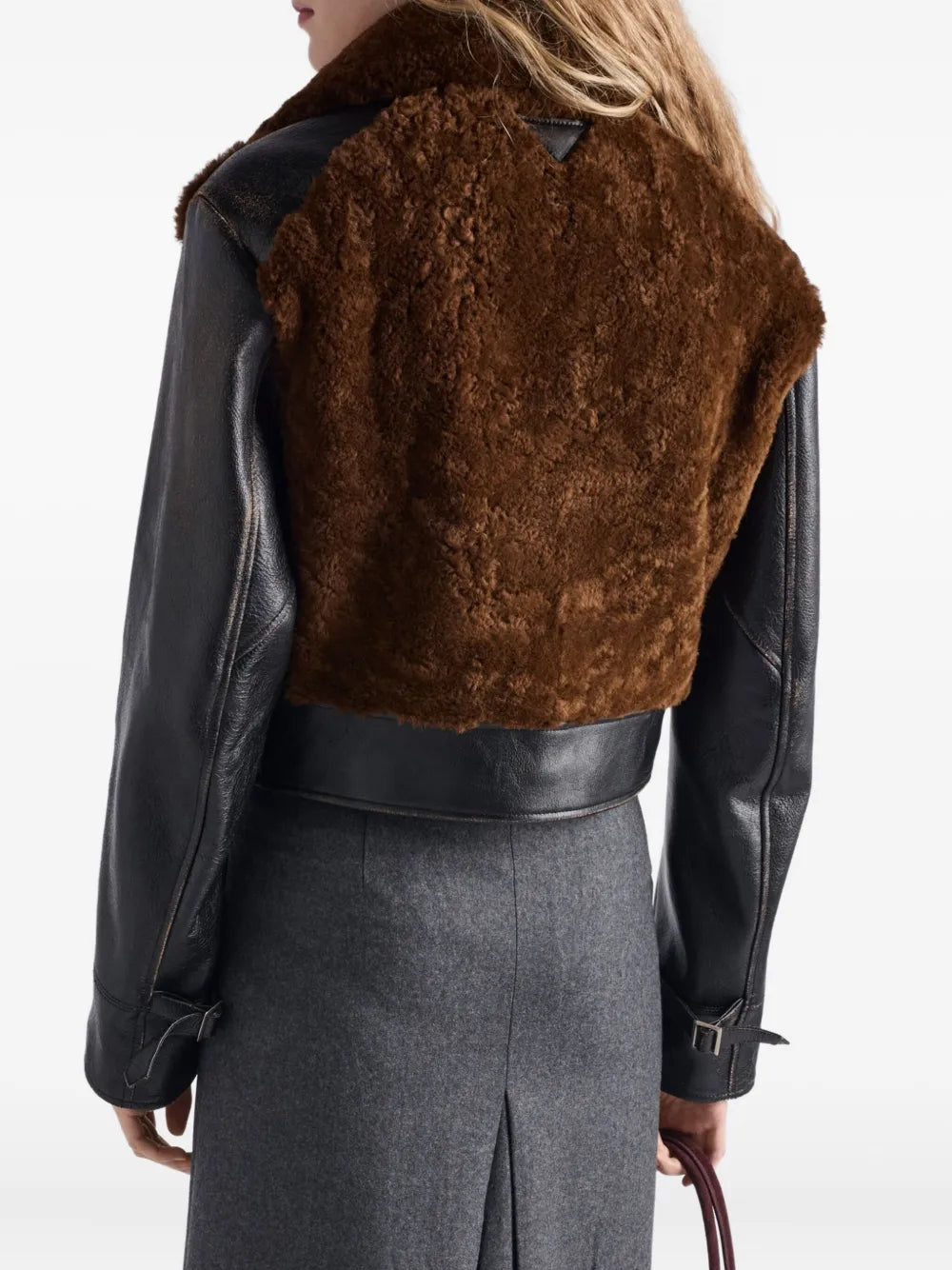 Image de l'article Blouson en cuir et laine de la marque Prada pour Femme - Saison Automne-Hiver 2025 - Vue détaillée_1