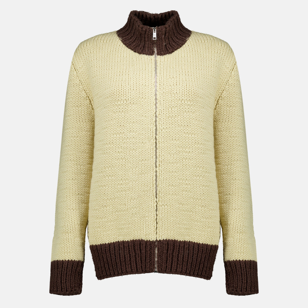 Maille Zipped Wool Cardigan Prada Marron Femme
