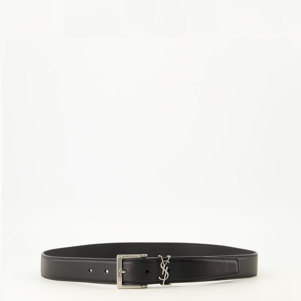 Ceintures 카산드르 바딤 블랙 가죽 벨트 Saint Laurent Noir Homme