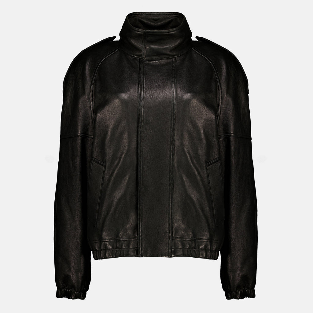 Manteaux Schwarze Vintage-Lederjacke Saint Laurent Noir Femme