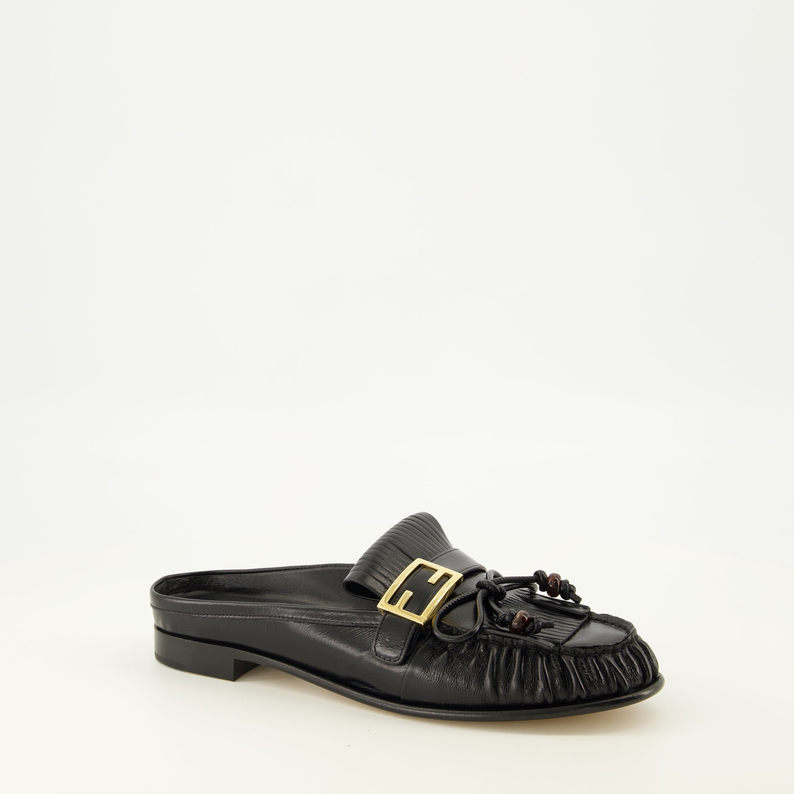 Chaussures ouvertes Schwarze Leder Baguette Mules Fendi Noir Femme
