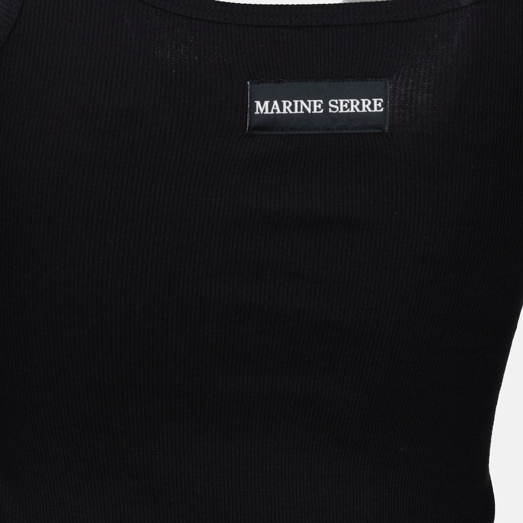Robes Vestido Longo Preto em Algodão Marine Serre Noir Femme
