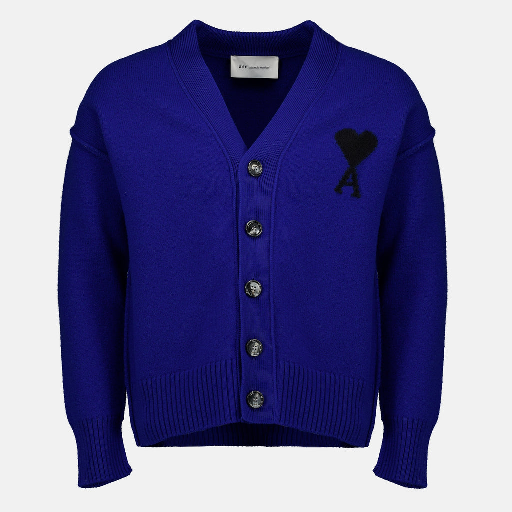 Maille Cárdigan AMI Corazón en lana azul eléctrico Ami PARIS Bleu foncé Unisexe