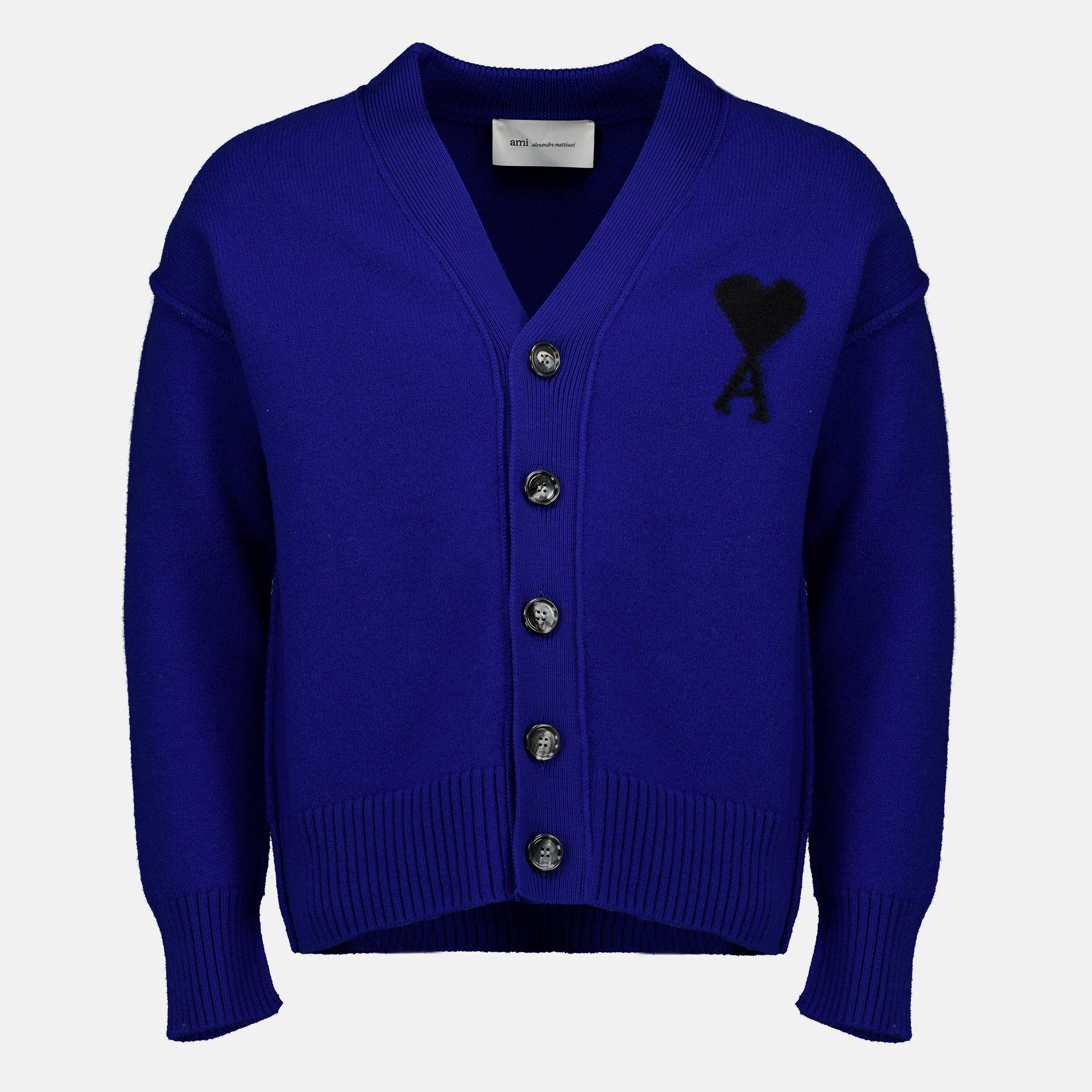 Maille Cárdigan AMI Corazón en lana azul eléctrico Ami PARIS Bleu foncé Unisexe