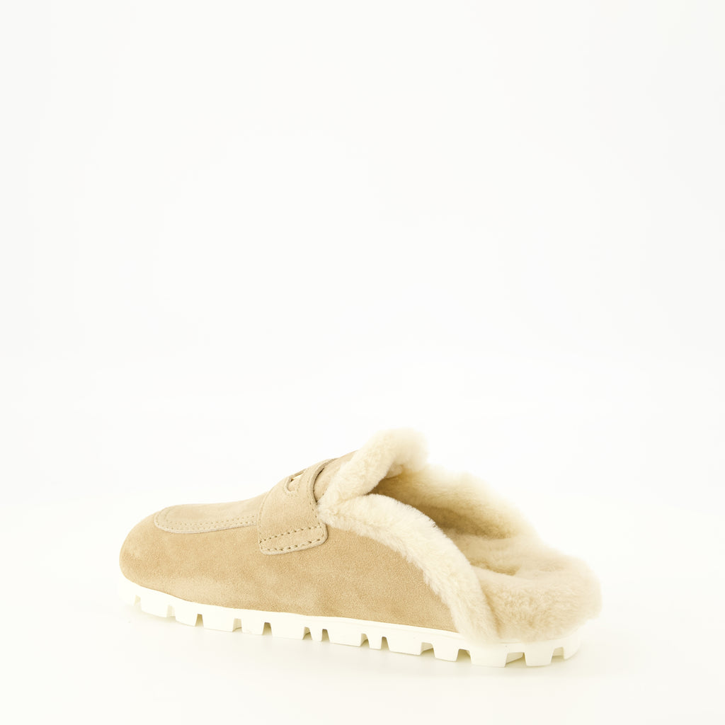 Chaussures ouvertes 베이지 퍼 뮬 Miu Miu Beige Femme