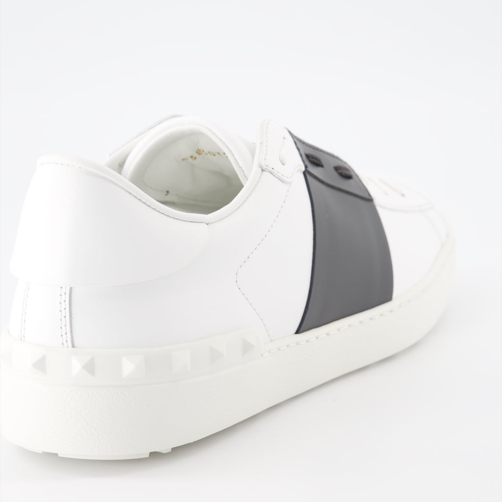 Baskets Sneakers Aperte Bianche e Nere in Pelle Valentino Garavani Blanc Homme