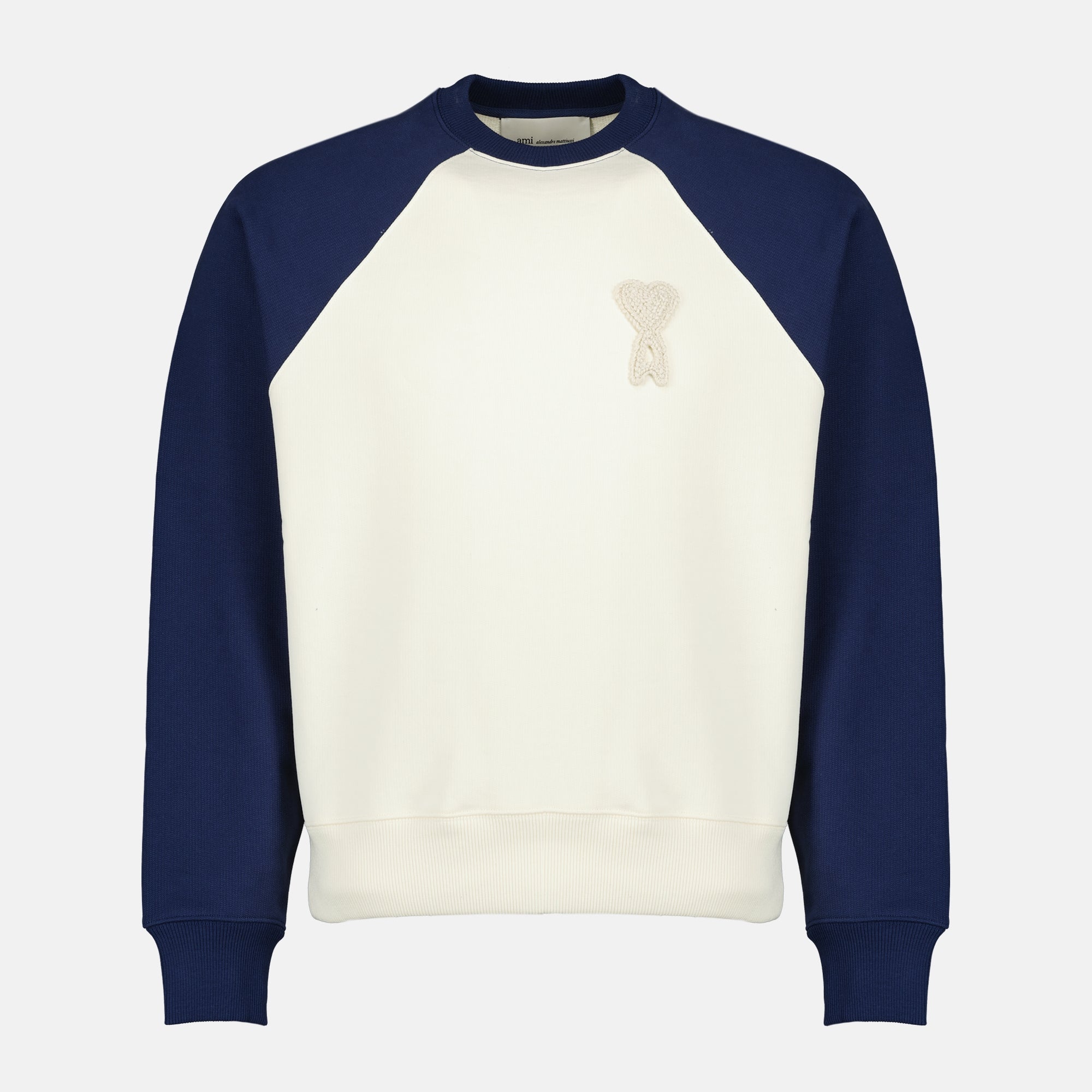 Image de l'article Sweatshirt AMI de coeur tissé bleu et blanc de la marque Ami PARIS pour Unisex - Saison Printemps-Été 2026 - Vue de Face