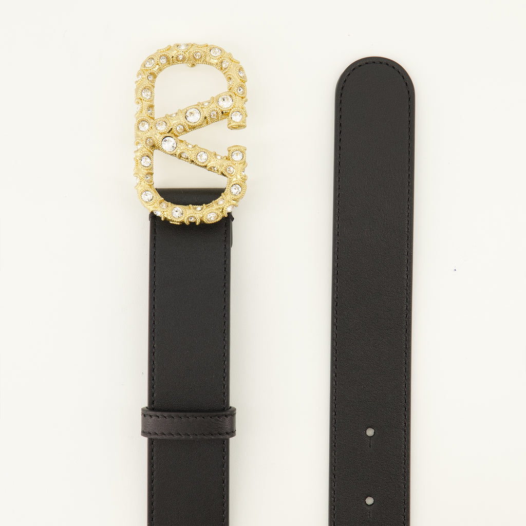 Ceintures VLogo Schwarzer Gürtel mit Swarovski®-Kristallen Valentino Garavani Noir Femme