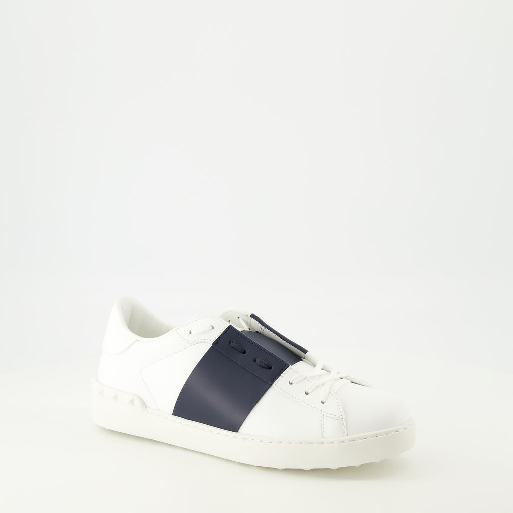Baskets 네이비 블루 가죽 오픈 스니커즈 Valentino Garavani Bleu foncé Homme