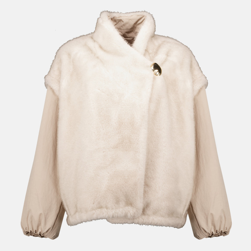 Vestes Giacca Teddy Down Chardonneret Reversibile 2-in-1 Moncler Beige Femme