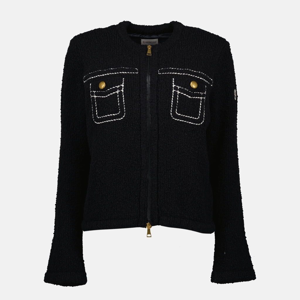 Maille Cardigan bi-matière Moncler Bleu foncé Femme