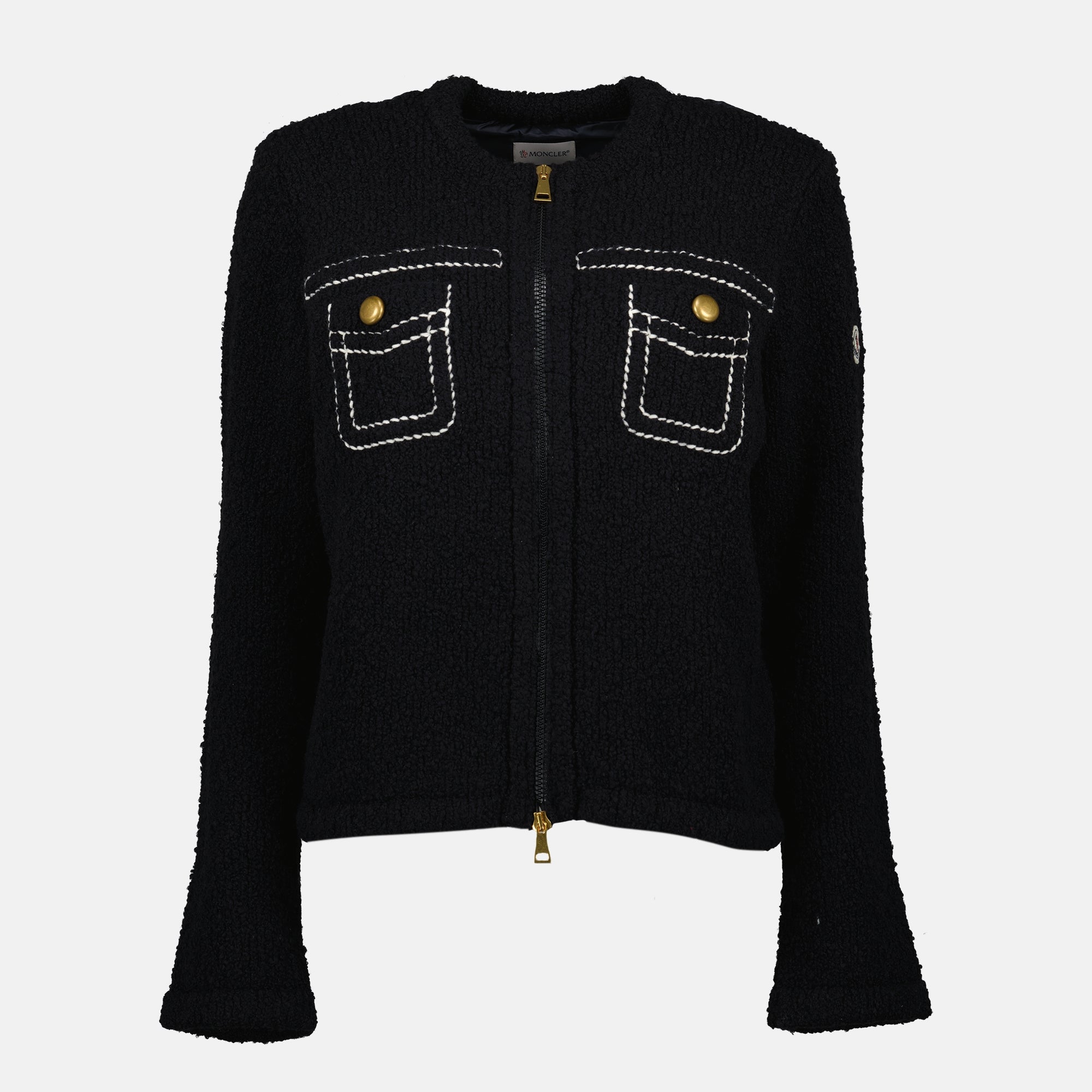 Maille Cardigan bi-matière Moncler Bleu foncé Femme
