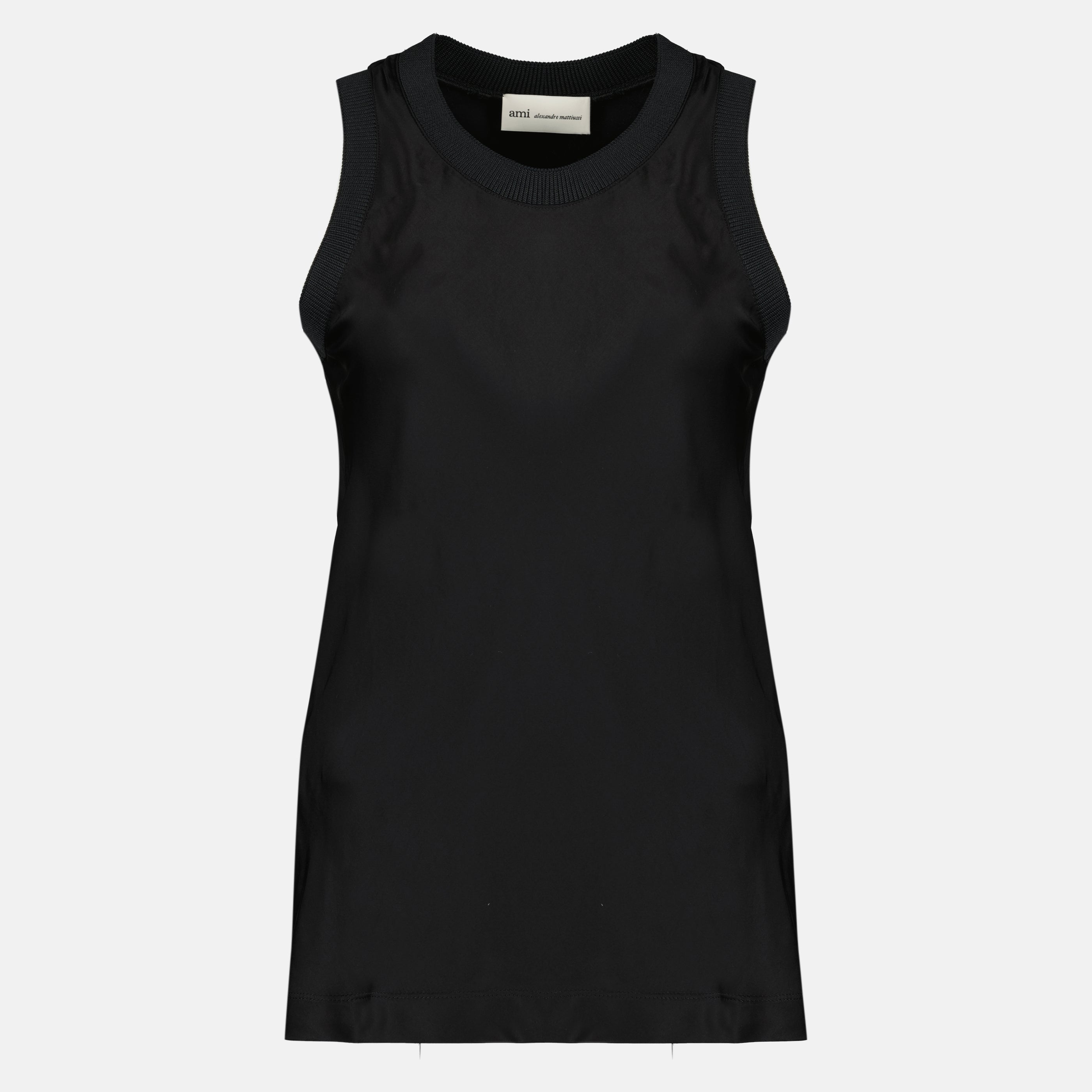 Image de l'article Débardeur noir effet satiné de la marque Ami PARIS pour Femme - Saison Printemps-Été 2026 - Vue de Face