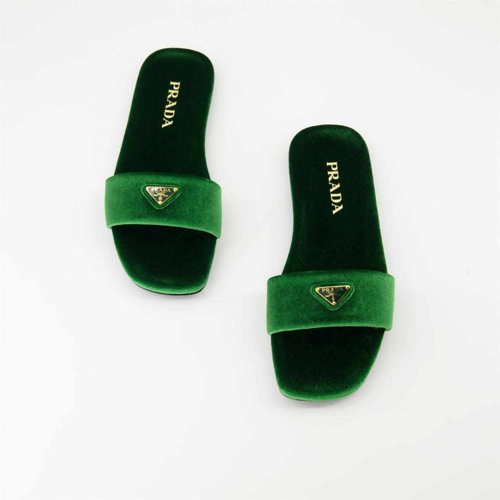 Offene schuhe Grüne Samt-Sandalen Prada Grün Femme