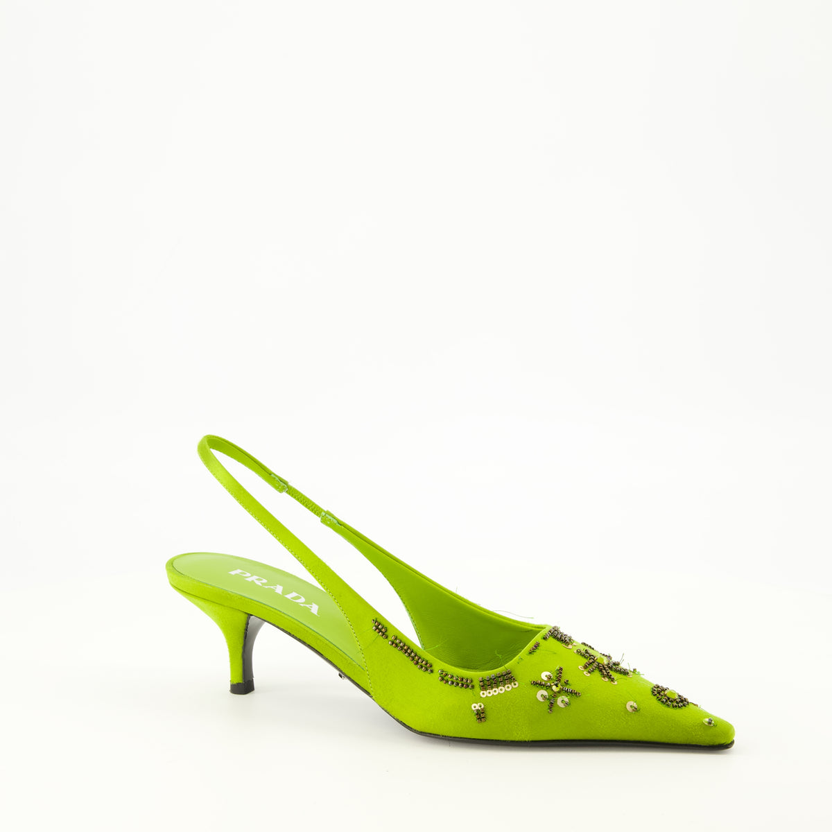 Escarpins Tacchi Babies Satin Verde Ricamati Prada Vert Femme