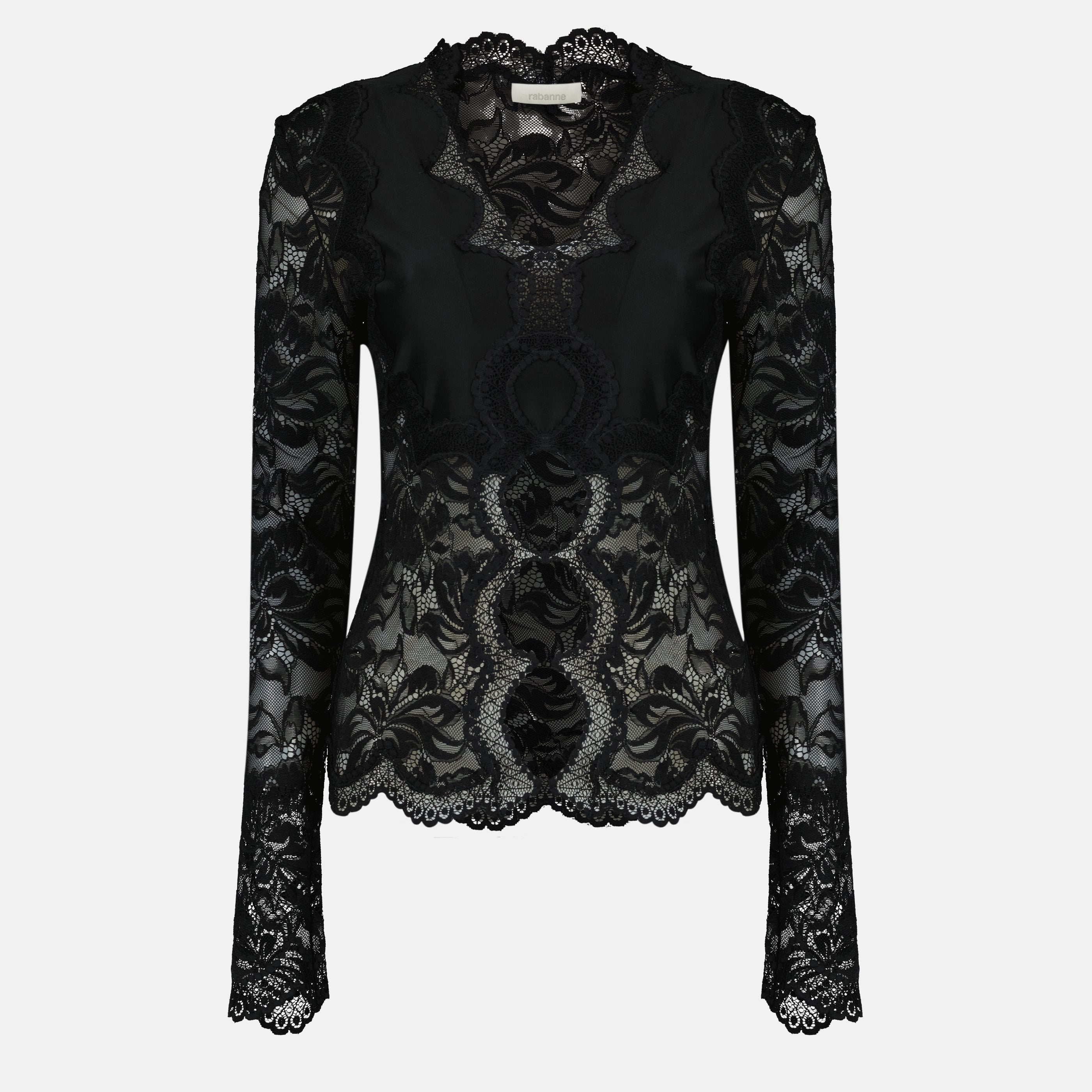 Imagen de la blusa de encaje y jersey negro de la marca Rabanne para Mujer - Temporada Primavera-Verano 2026 - Vista Frontal