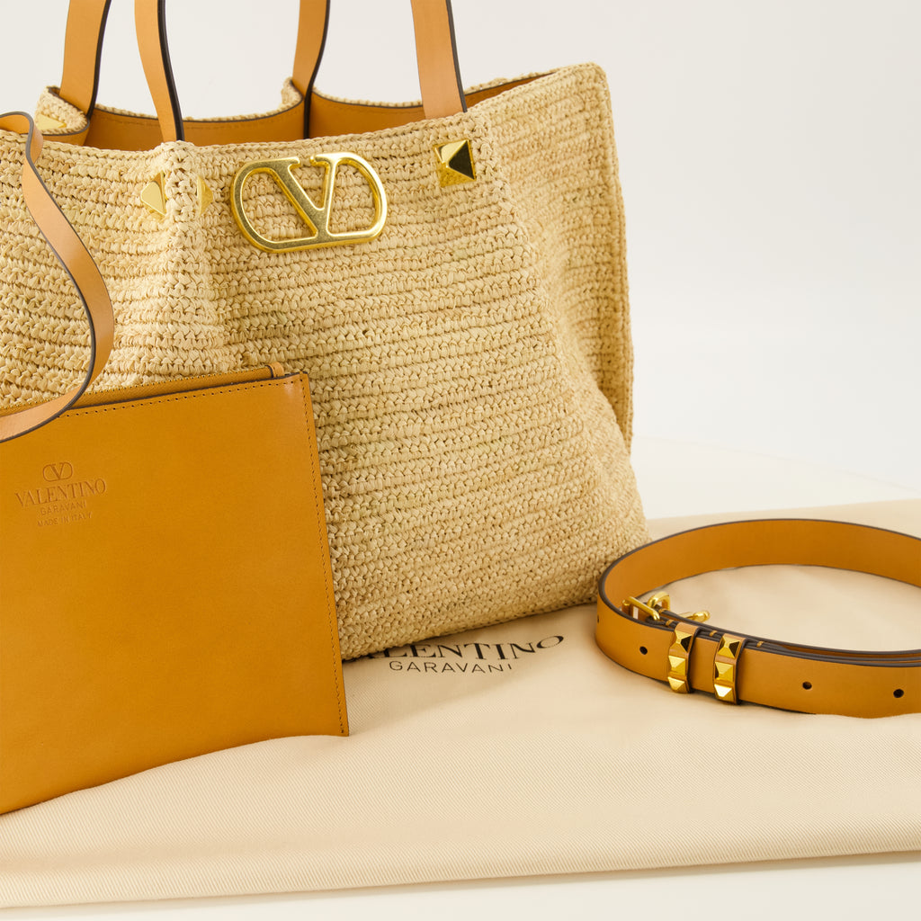 Sacs cabas Tote de Verano Mediano de Paja Valentino Garavani Beige Femme