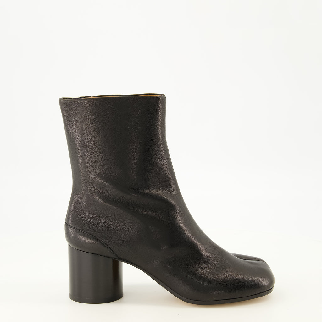 Bottines Tabi Leder Stiefeletten in Schwarz Maison Margiela Noir Femme