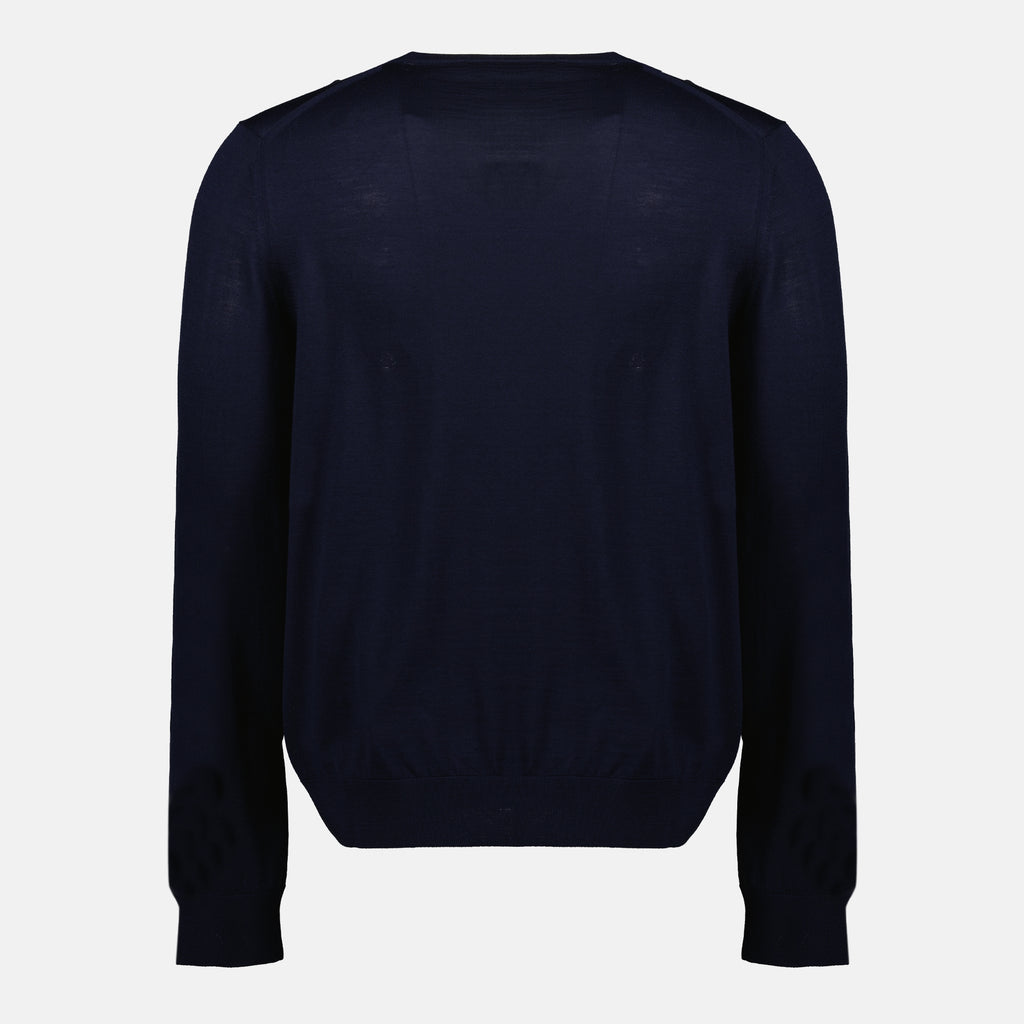 Image de l'article Pull en laine fine bleu marine de la marque Prada pour Homme - Saison Printemps-Été 2026 - Vue de Dos