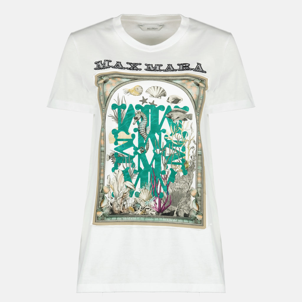Imagem do artigo T-shirt de coton branco estampado da marca Max Mara para Mulher - Coleção Primavera-Verão 2026 - Vista Frontal
