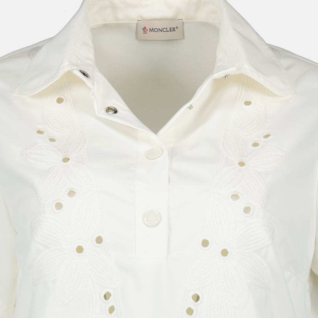 Robes Vestido Camisa Bordado de Algodón Blanco Moncler Blanc Femme