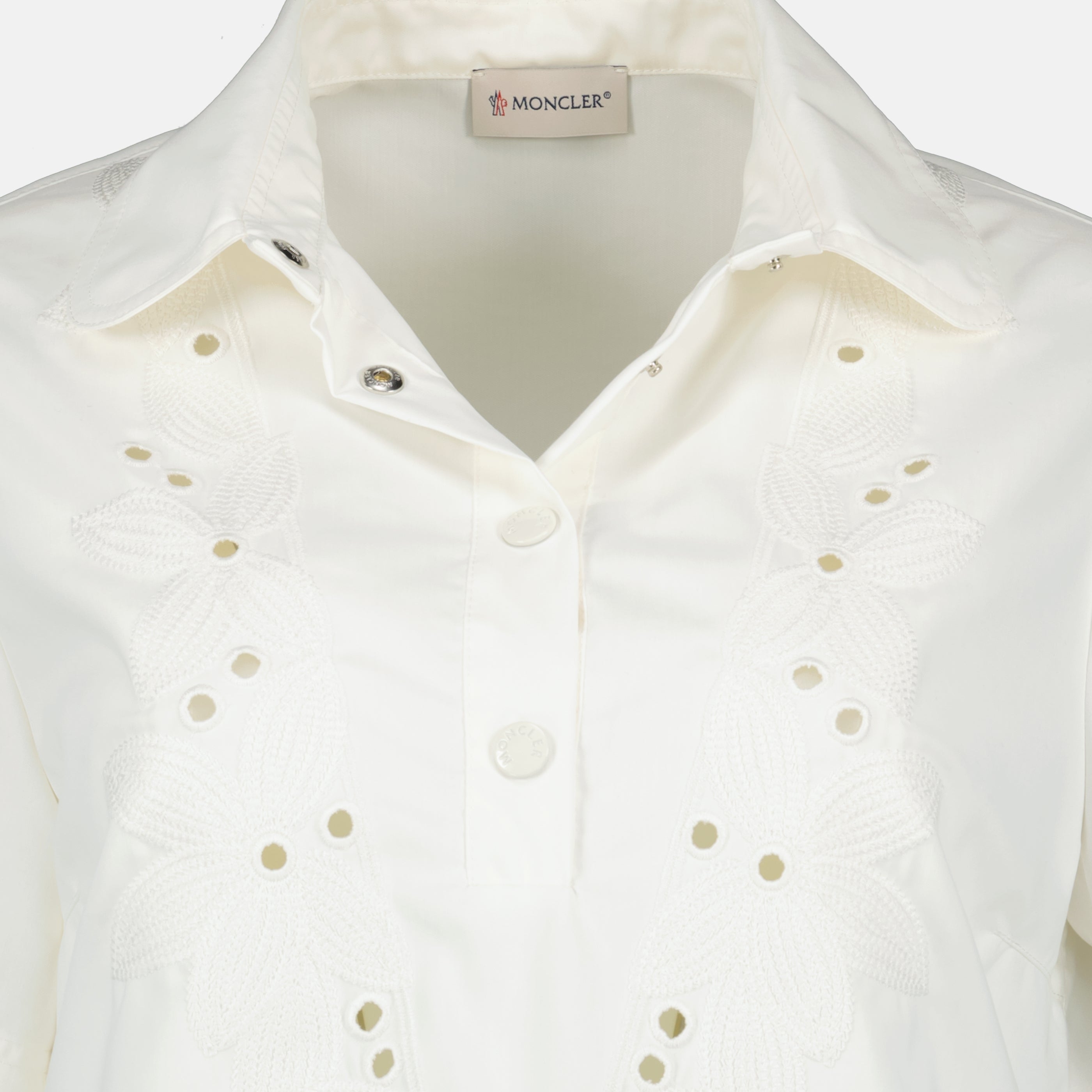 Robes Vestido Camisa Bordado de Algodón Blanco Moncler Blanc Femme