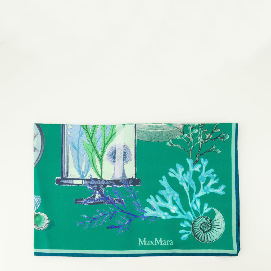 マックスマーラの女性用ベージュプリントシルクツイルスカーフの画像 - 2026年春夏 - 後面ビュー