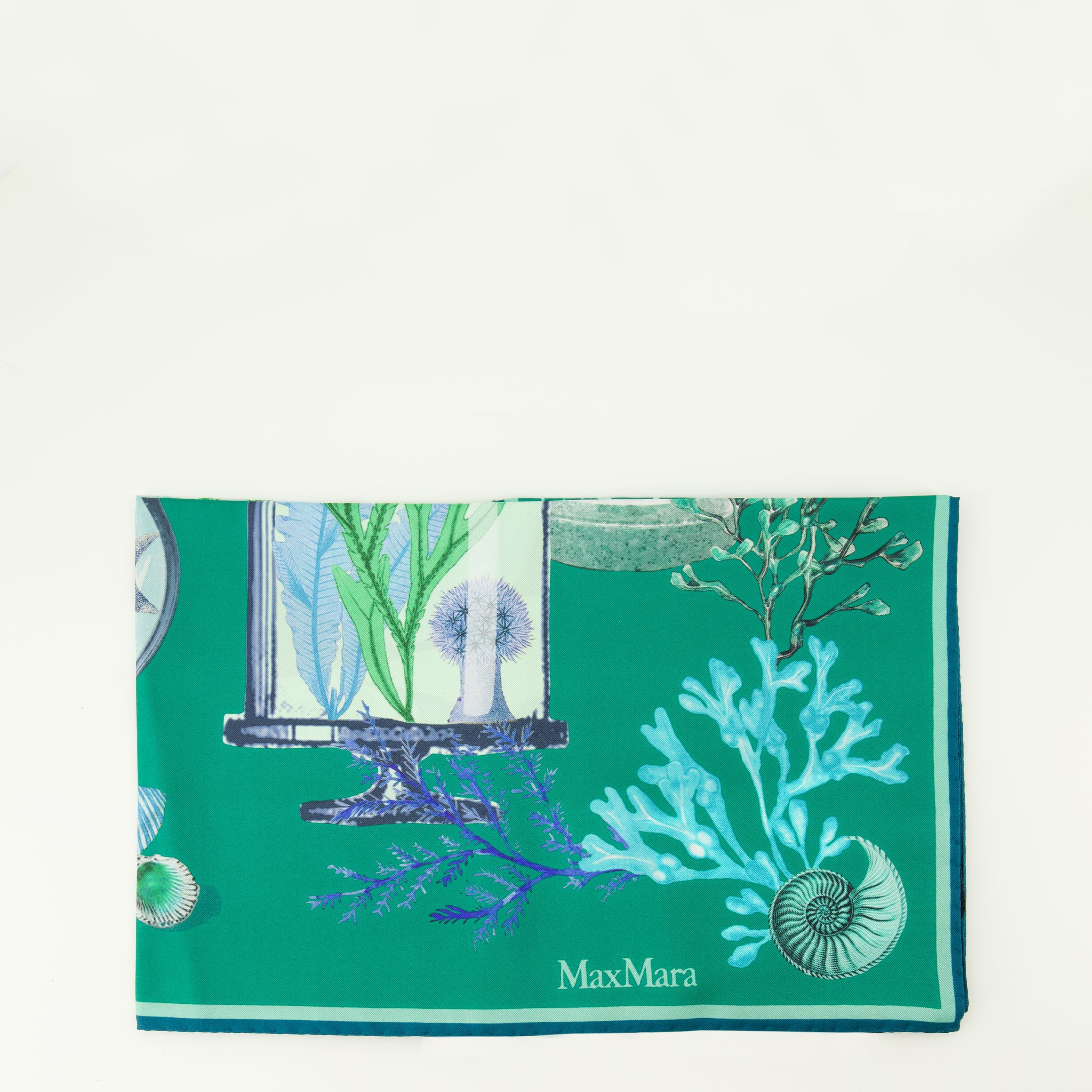 Max Mara 여성용 베이지 색 프린트 실크 트윌 스카프 이미지 - 2026년 봄-여름 - 뒷면 보기