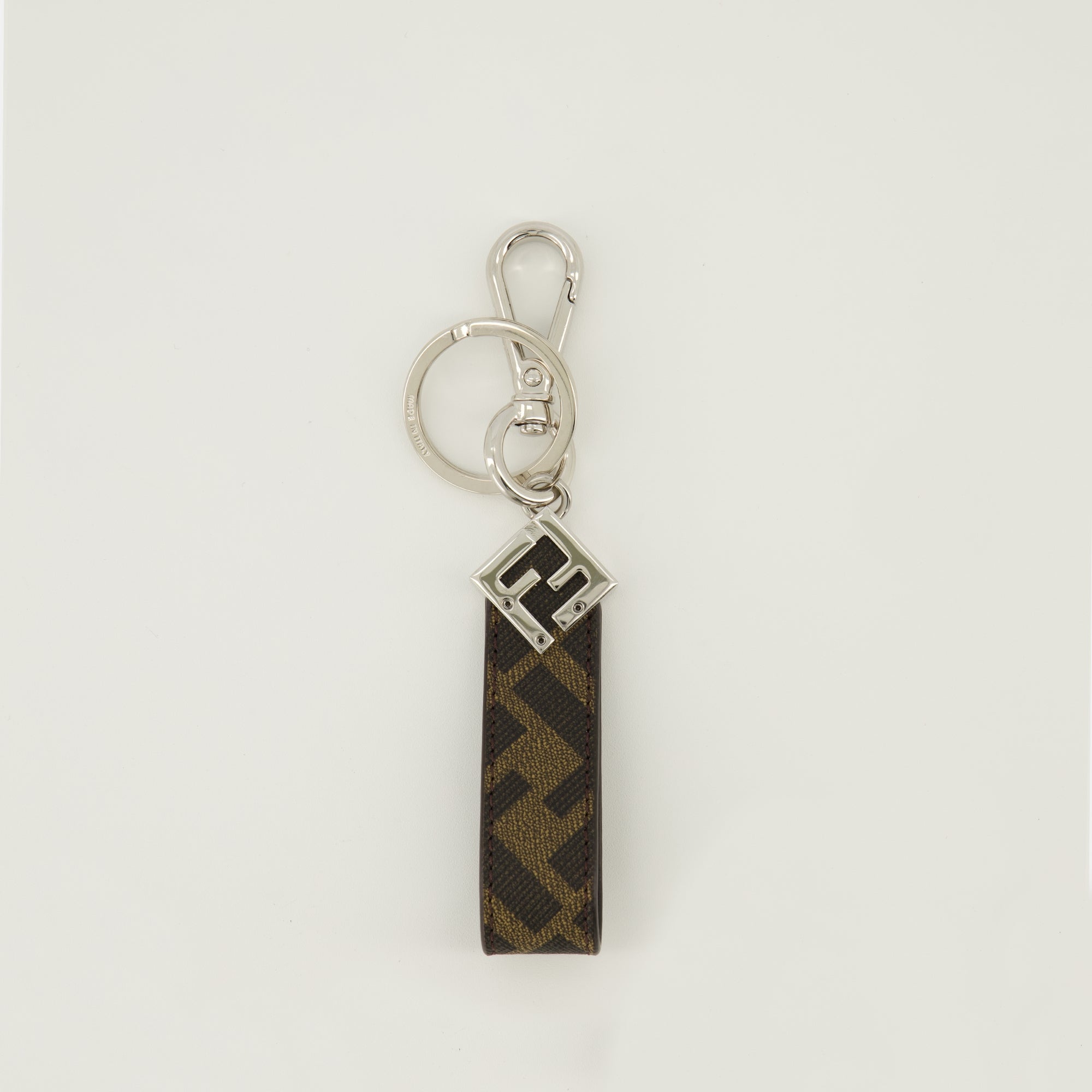 Image of the Squared FF brown keychain by Fendi for Men - Spring-Summer 2026 - Back View