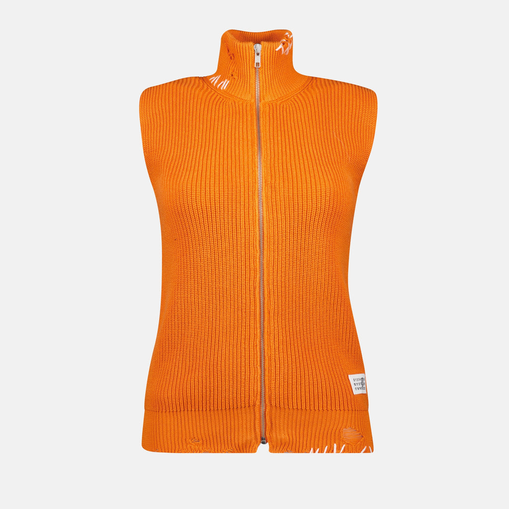 Vestes Gilet sans manche en maille Mm6 Orange Femme