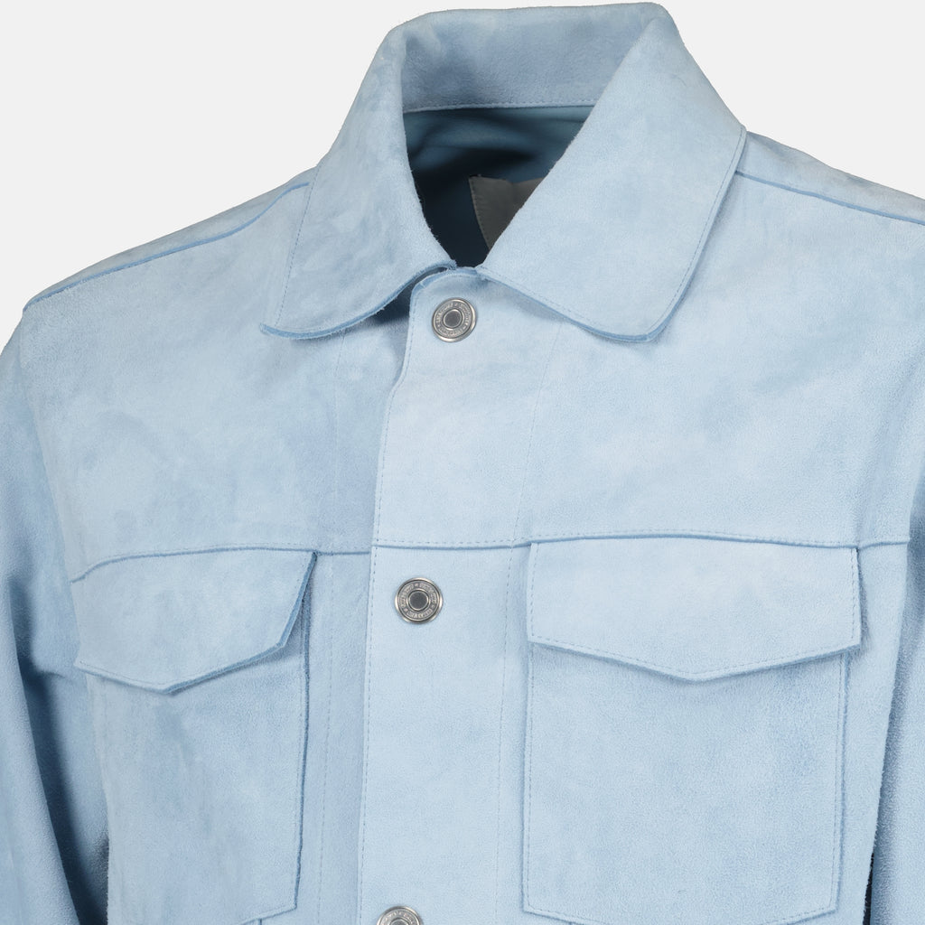 Imagem da jaqueta de couro azul da marca Ami PARIS para Unisex - Temporada Outono-Inverno 2025 - Vista Detalhada_2