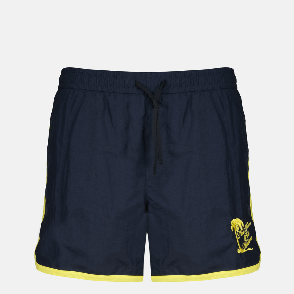 Drole De Monsieur의 남성용 해변 파란색 나일론 팜트리 수영 반바지 이미지 - 2026년 봄-여름 - 전면 보기