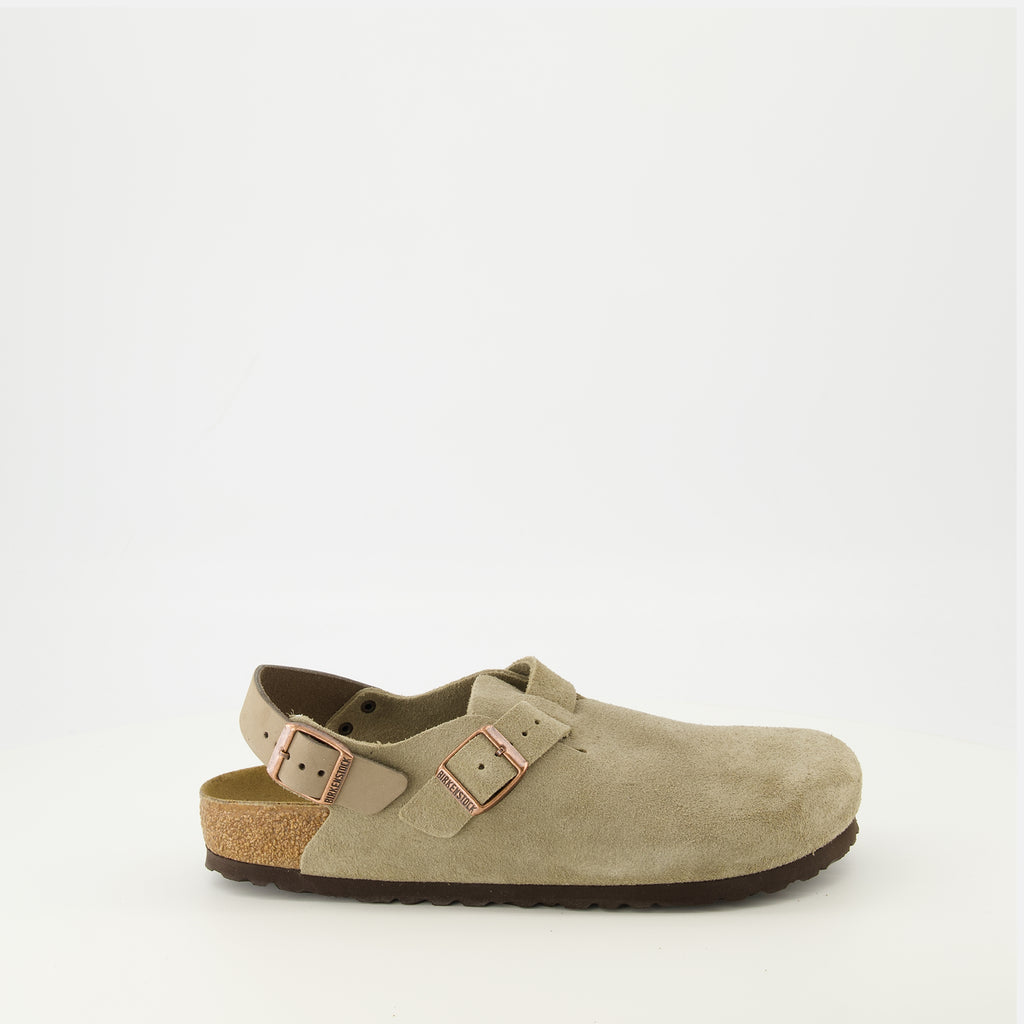 Image de l'article Mules Tokio taupe de la marque Birkenstock pour Unisex - Saison Printemps-Été 2026 - Vue latérale droite
