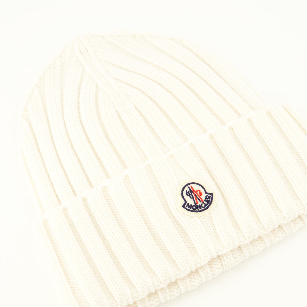 Chapeaux, casquettes et bonnets Beanie in Lana Bianco con Logo Moncler Blanc Femme