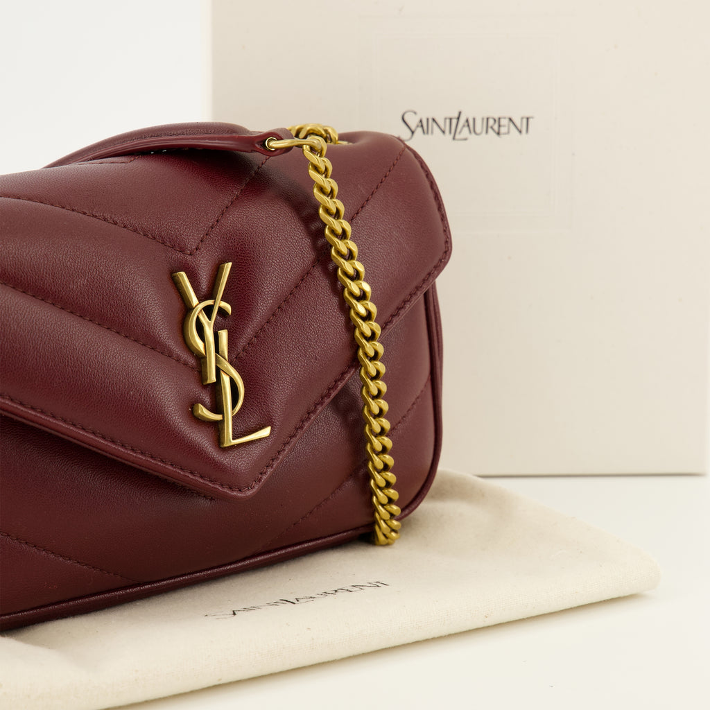Sacs bandoulière Loulou mini bag in burgundy leather Saint Laurent Bordeaux Femme